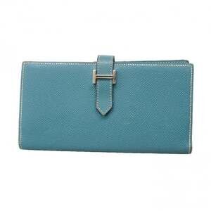 Hermes Bearn Soufflé Long Wallet, Veau Epsom Leather, Blue Jean, □M Stamp, Me...